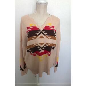 Southwest Style  V- Neck Tunic Sweater -L